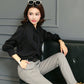 Women Bow Tie Collar Slim Silk Long Sleeve Top