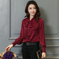 Women Bow Tie Collar Slim Silk Long Sleeve Top