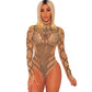 Mesh Rhinestone High-Neck Long-Sleeved Bodysuit