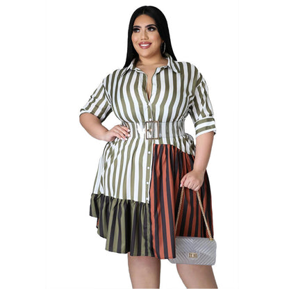 Printed Multicolor Stitching Ladies Shirt Dress