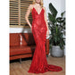 Beautiful Red Deep V-neck Sequined Gown Backless