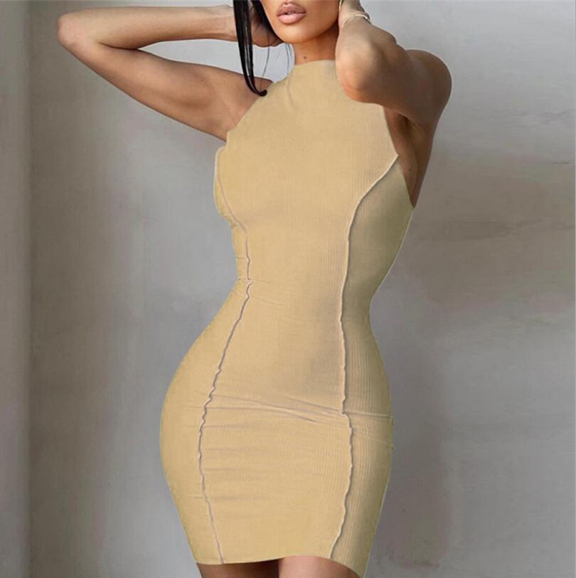 Round Neck Solid Color Slim Fit Hip Dress