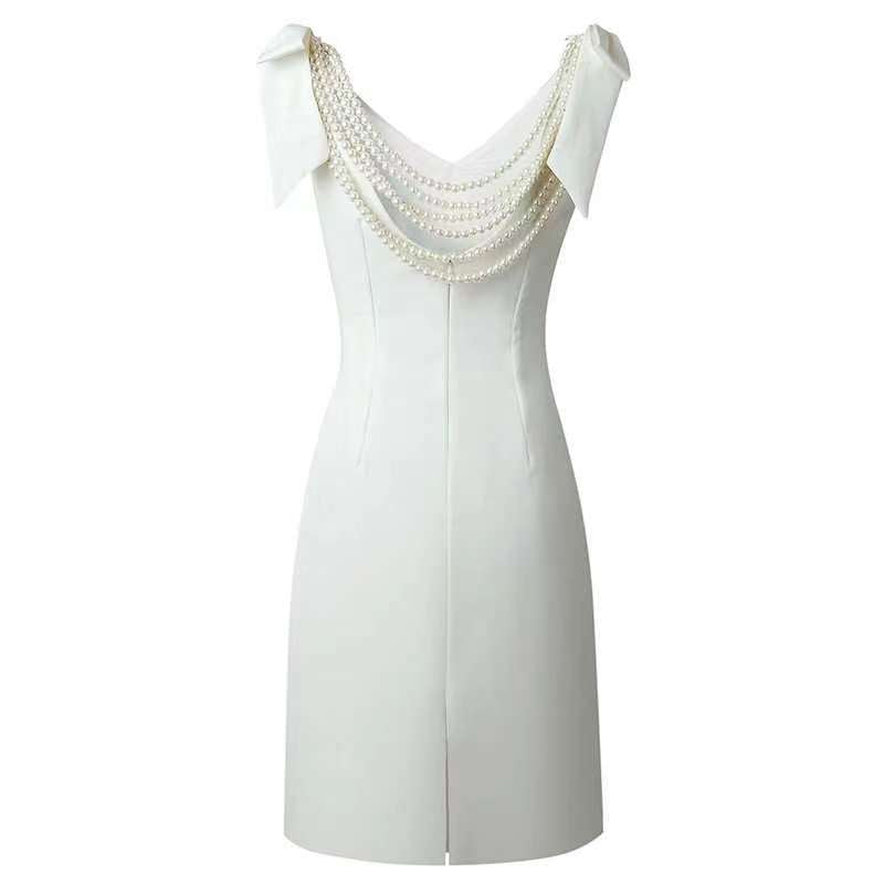 Bowknot Backless Design-Pearl White Temperament Dress