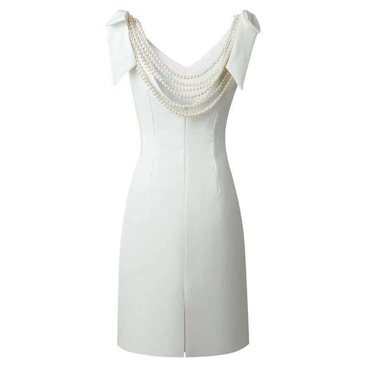 Bowknot Backless Design-Pearl White Temperament Dress