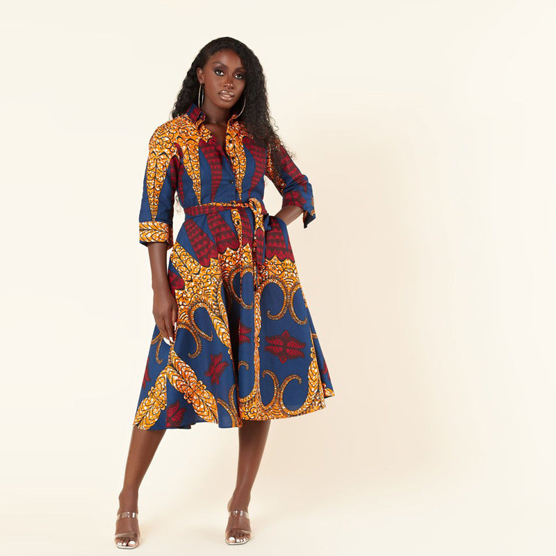 African Long Sleeve Printed Shirt Dress