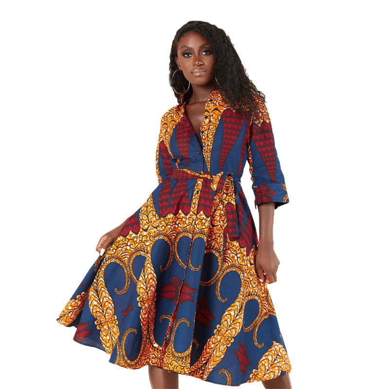 African Long Sleeve Printed Shirt Dress