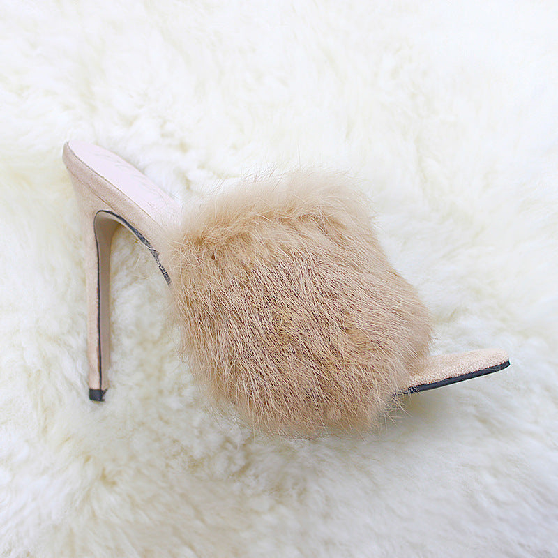 Fur High Heel Sandals  Slippers