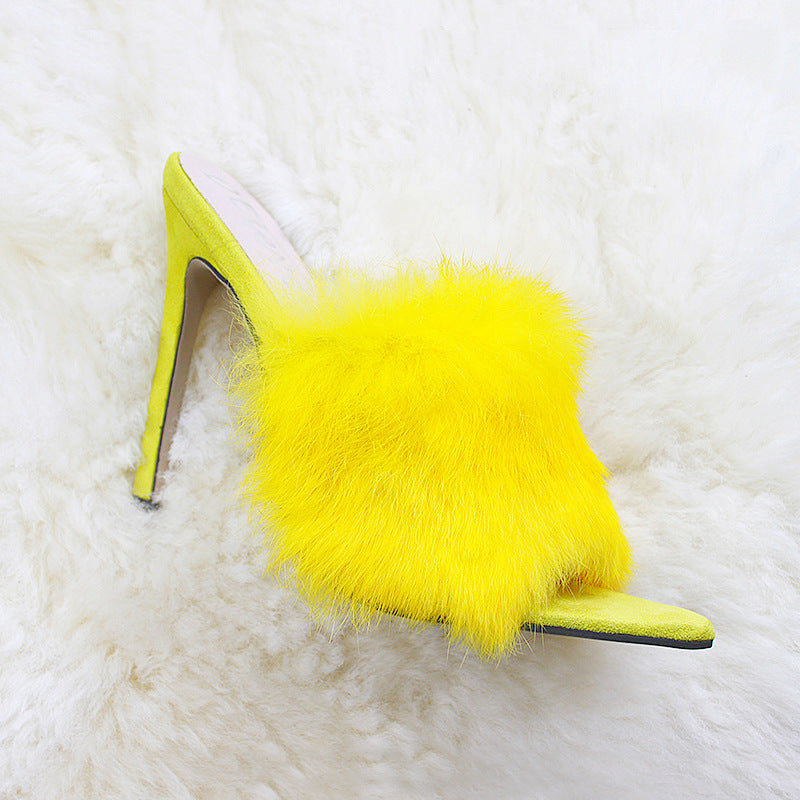 Fur High Heel Sandals  Slippers