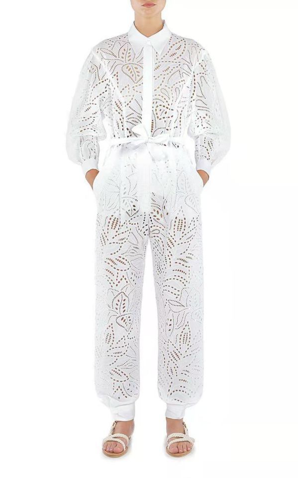 Western Style Shirt-Tie Embroidery Cotton Jumpsuit