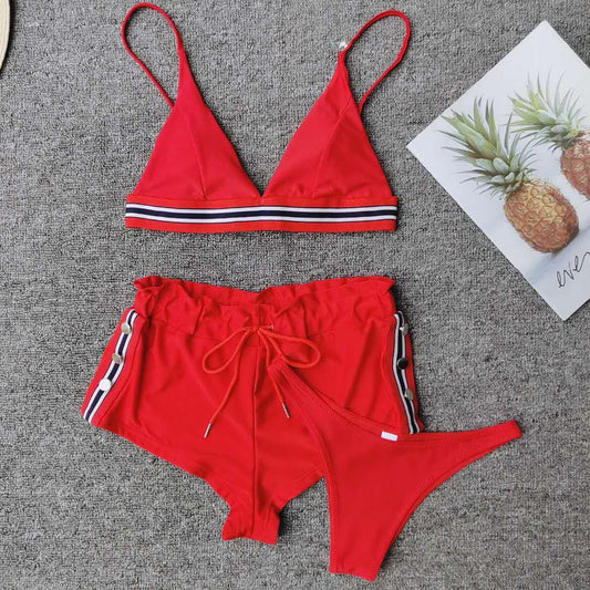 Bikini Three-Piece Solid Color Swimsuit Split Swimsuit