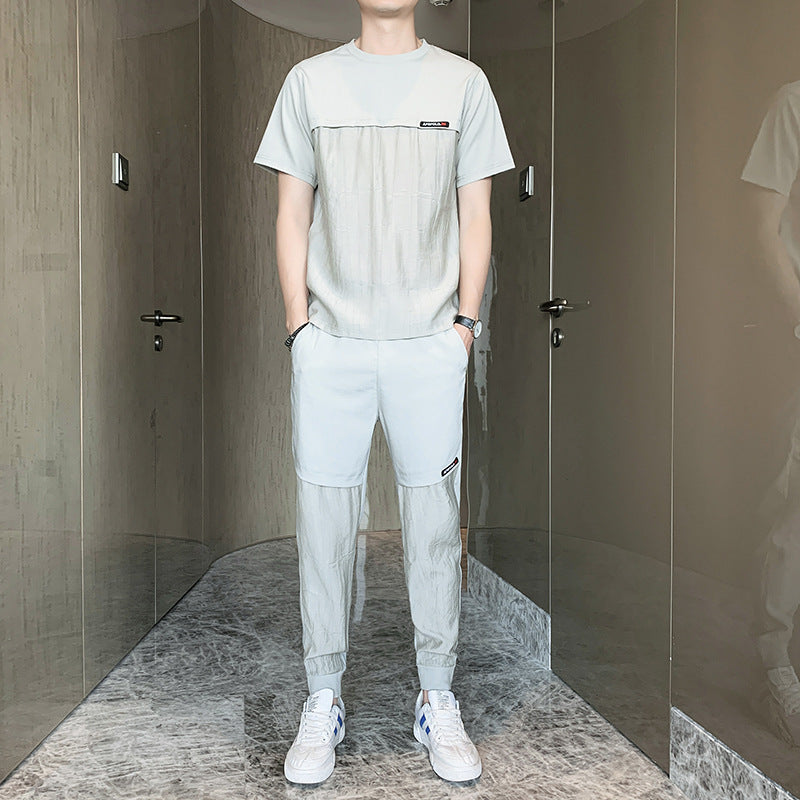 Stretch Ice Silk Nine-point Pants T-shirt Set