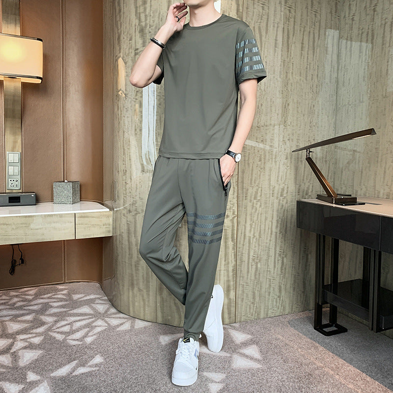 Ice silk short-sleeved t-shirt suit men