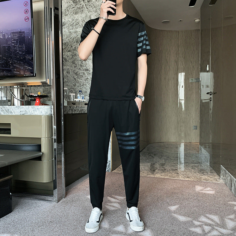 Ice silk short-sleeved t-shirt suit men