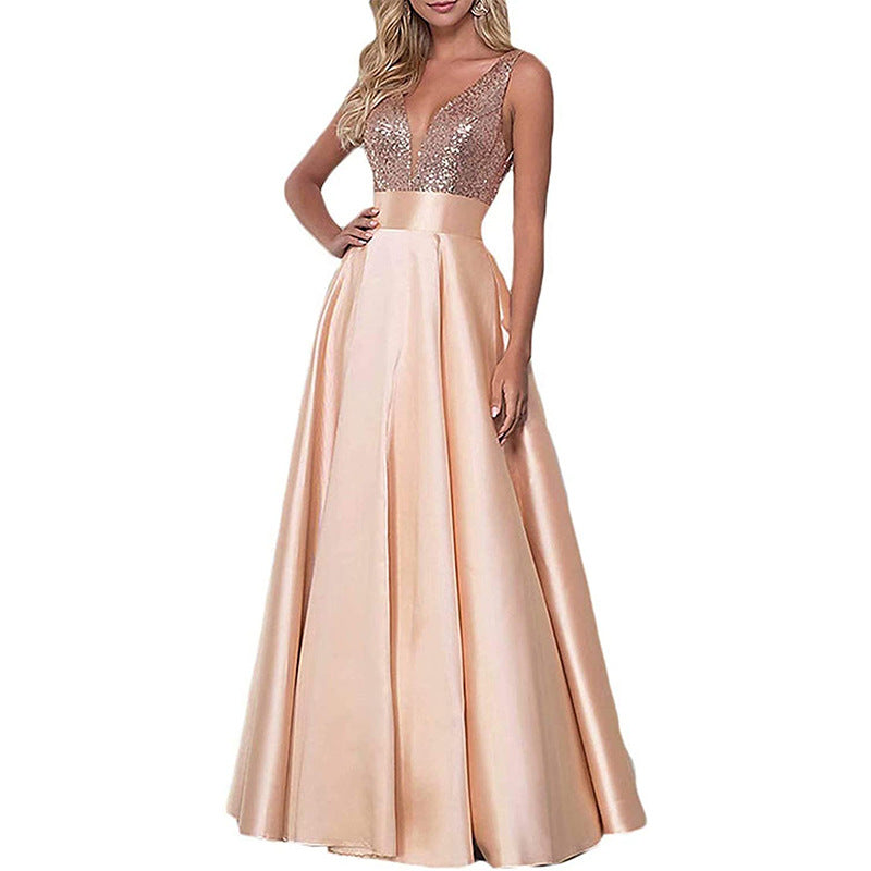 Sequined Rose Gold Formal Evening Dress