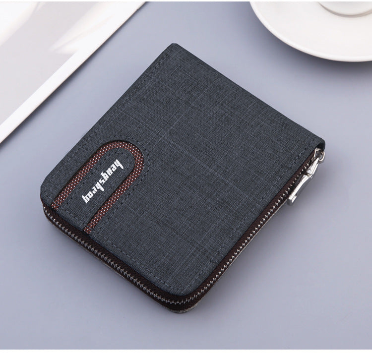 Men Zipper Canvas Multi-Card Slot Wallet