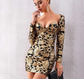 Party Dress Long Sleeve Sequined Deep V Gold Mini Dress