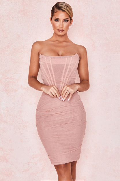 Stitching Tube Top Fitted Bandage Mesh Dress