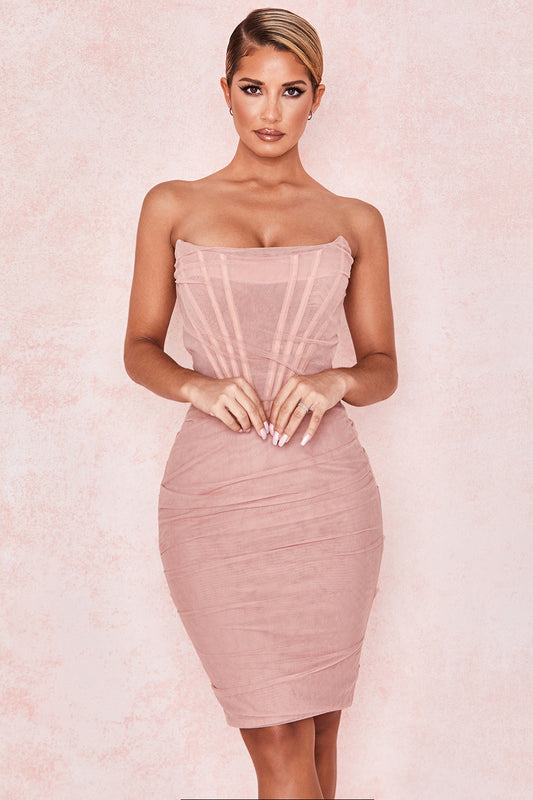 Stitching Tube Top Fitted Bandage Mesh Dress