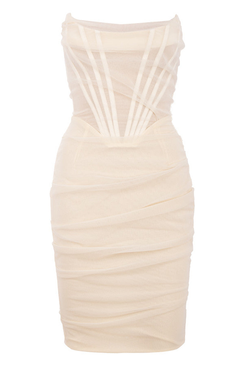 Stitching Tube Top Fitted Bandage Mesh Dress