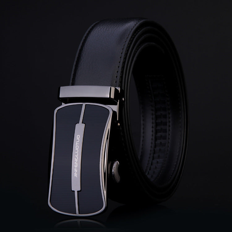 Leather business belt with automatic buckle