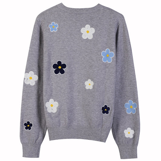 Floral embroidery slim round neck