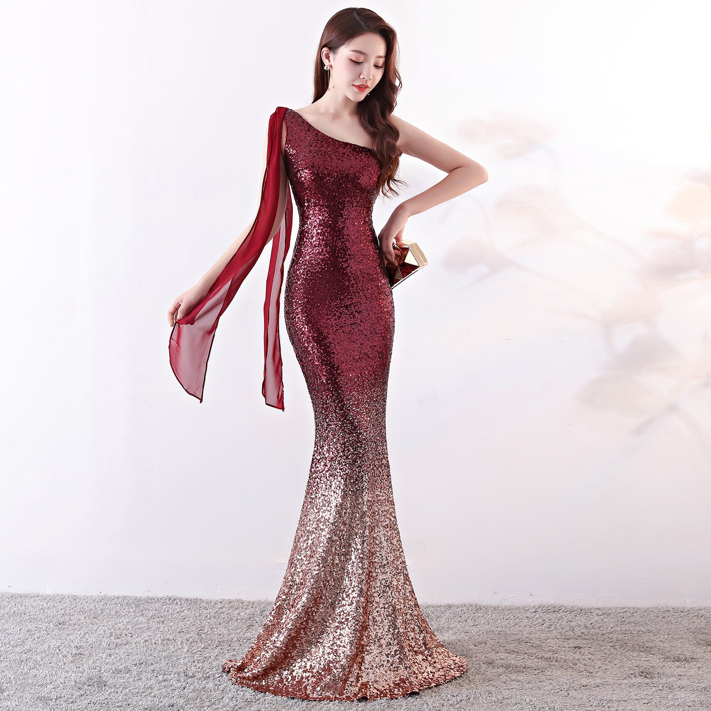 One Shoulder Party Dress Long