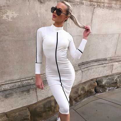 High neck long sleeve sexy dress