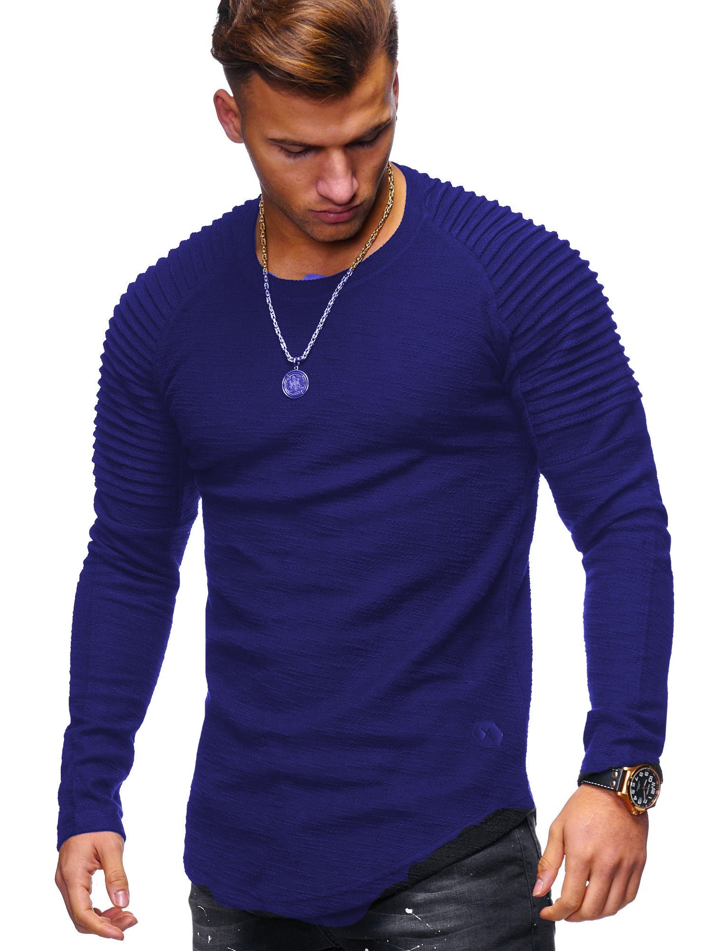 Round Neck Solid Color Long Sleeve T-Shirt