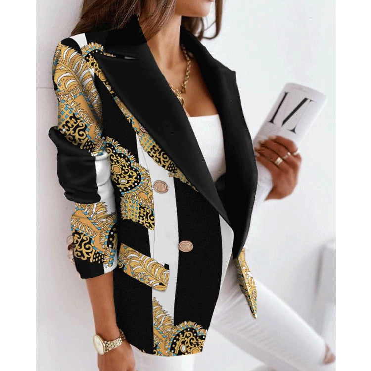 Double-Breasted Fashion Print Blazer