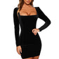 Long Sleeve Party Square Neck Velvet Dress