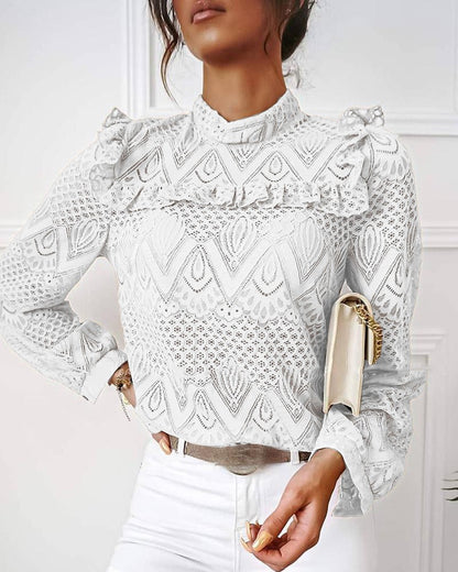 Fashionable and sexy lace pleated stitching long sleeve