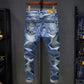 Ripped Jeans Men Slim Fit Light Blue Stretch