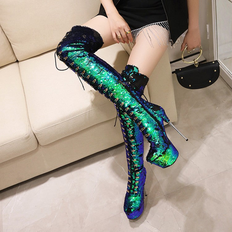 Super High Heels Stiletto Over-the-knee Sequined Boots