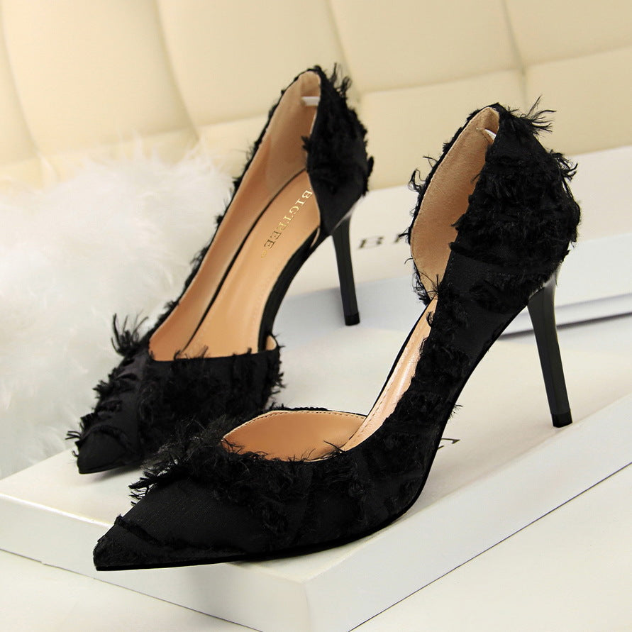 Fashion cloth high heels slim stiletto- side hollow single shoes