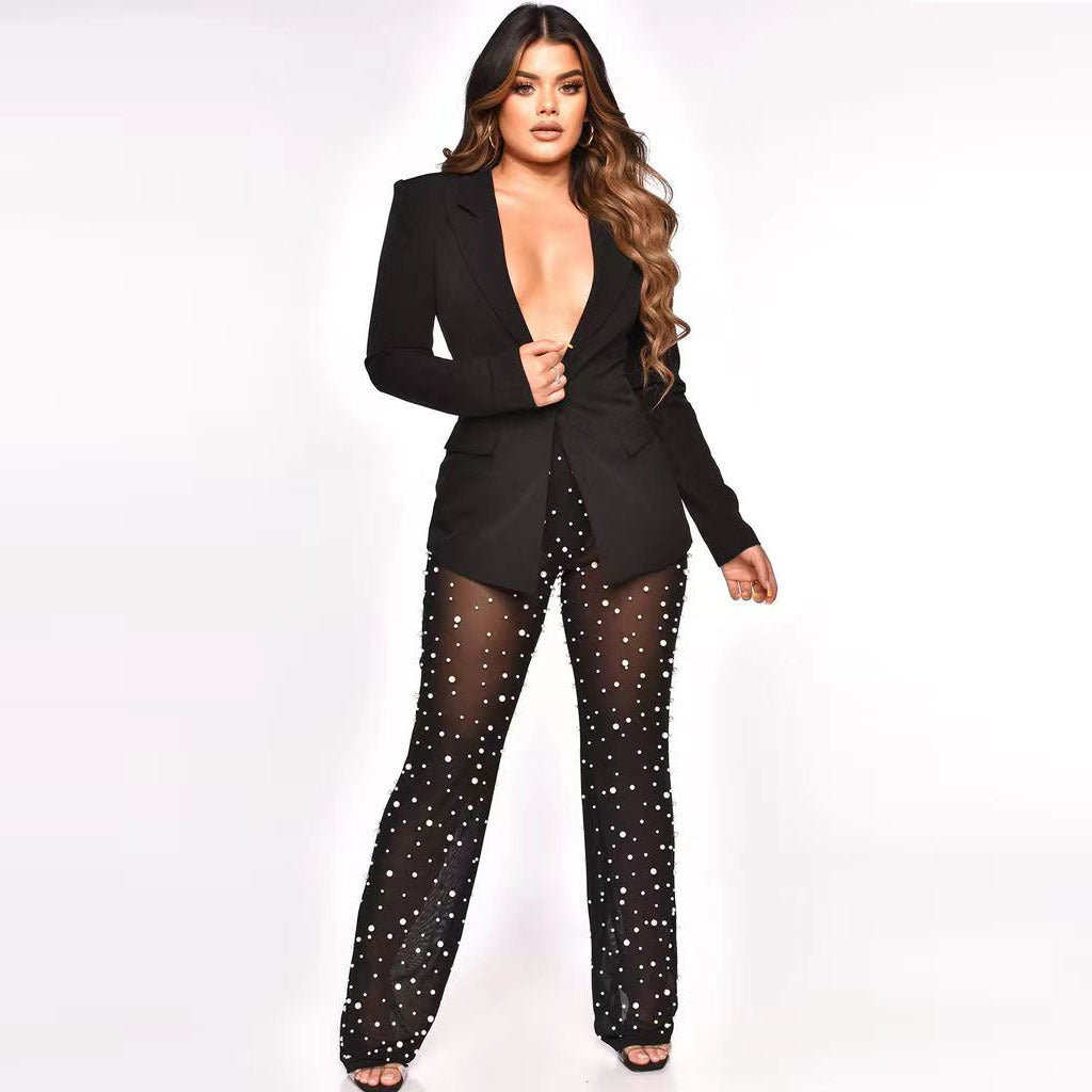 Women's Fashion Suit Mesh Beaded Set