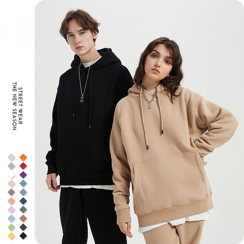 Fleece Loose Trendy Brand Unisex Solid Color Thickened Hooded Set