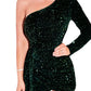 One Shoulder Ruched Draped Side Split Sequin Formal Slim Dress