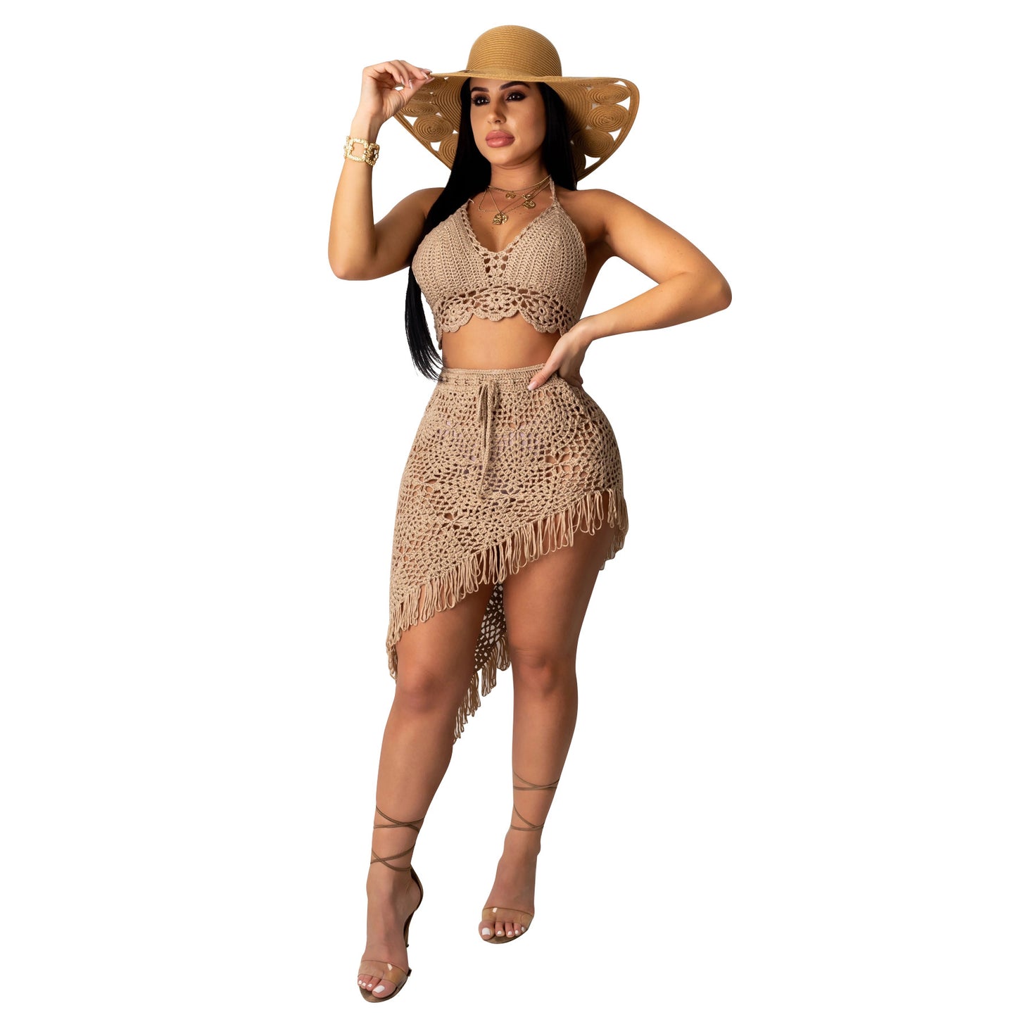 Women's Crochet Tassel Casual Suit