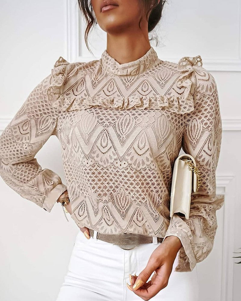 Fashionable and sexy lace pleated stitching long sleeve