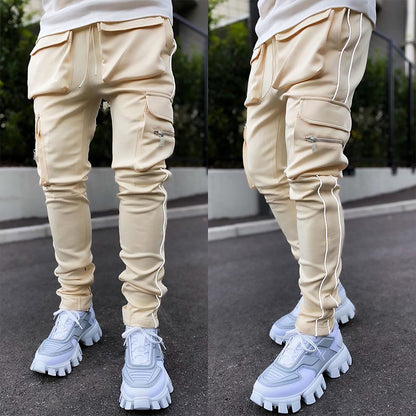 Loose Side Pocket Straight Reflective Pants