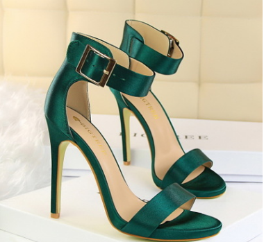 Satin sexy stiletto high heels with buckled sandals