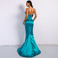 V-neck Solid Color Sling Backless Evening Dress