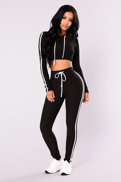 Women Two Piece Crop Top Hoodies Sweatshirt Pants Sets