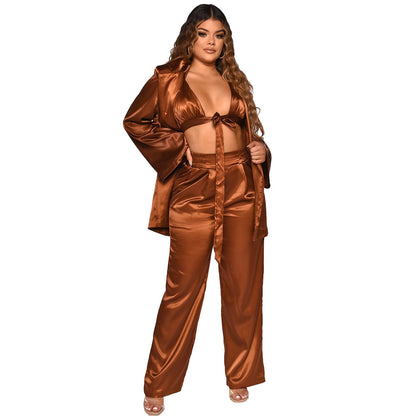 Sexy Fashion Jacket Long-sleeved Tie Suit Women