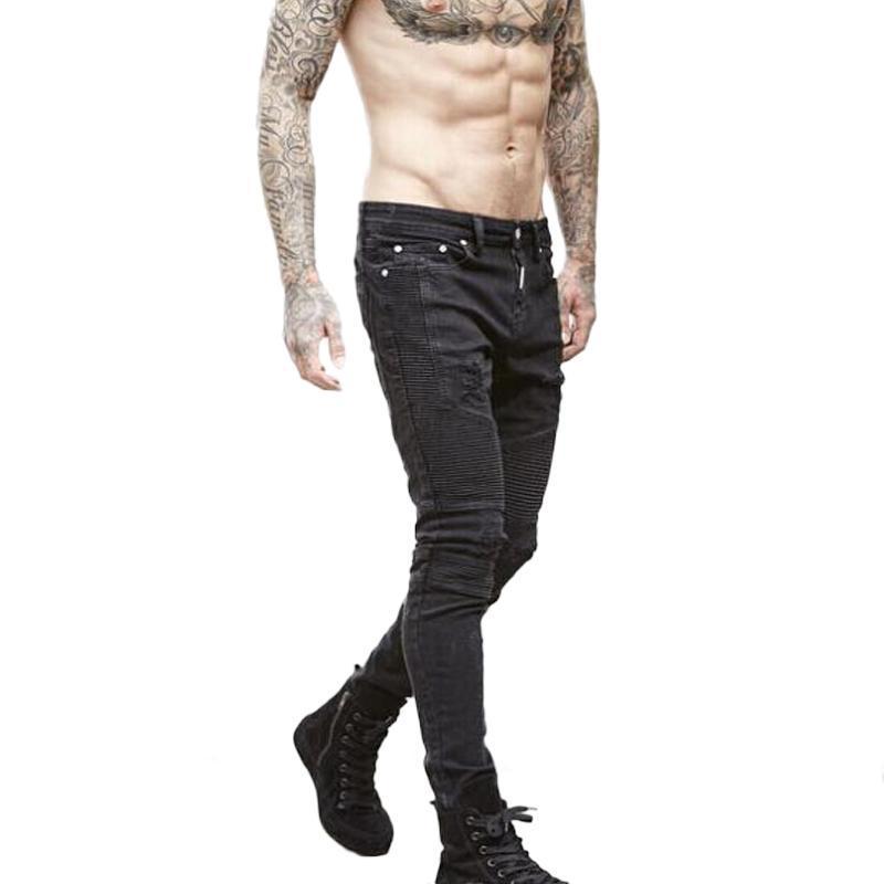 Men Stretch Ripped Biker Jeans