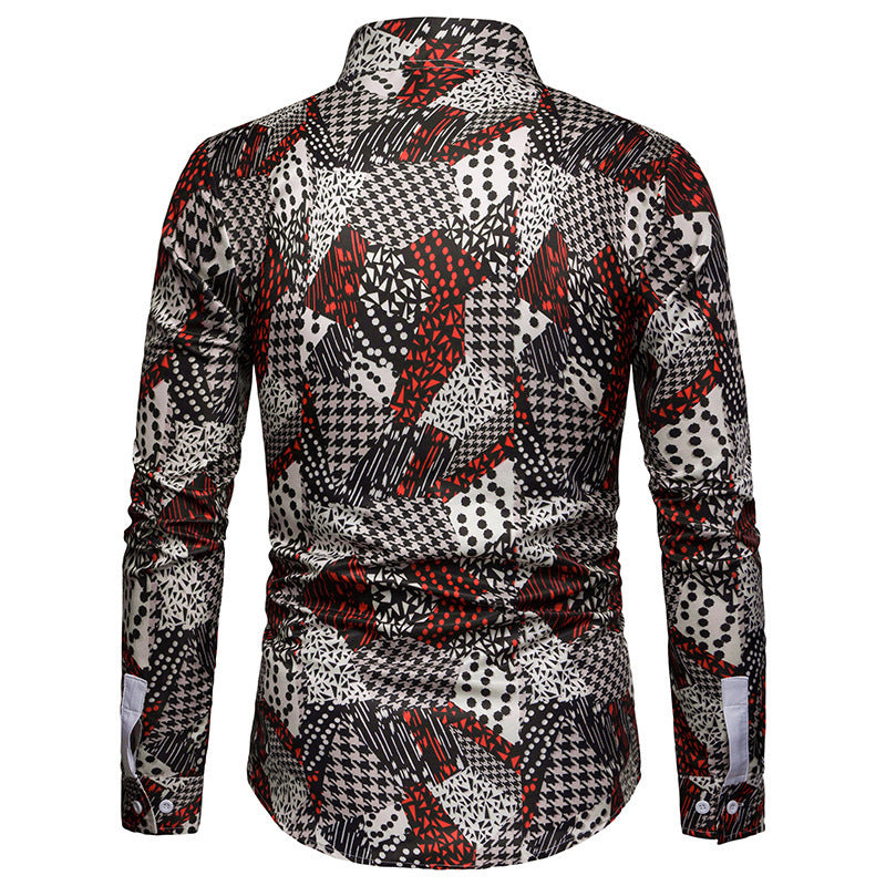 3D Printed Houndstooth Long Sleeve Men's Shirt