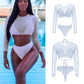 Long Sleeve Mesh Bikini Three Piece Set