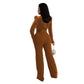 Sexy V-neck Solid Color Velvet Top Women's Jumpsuit