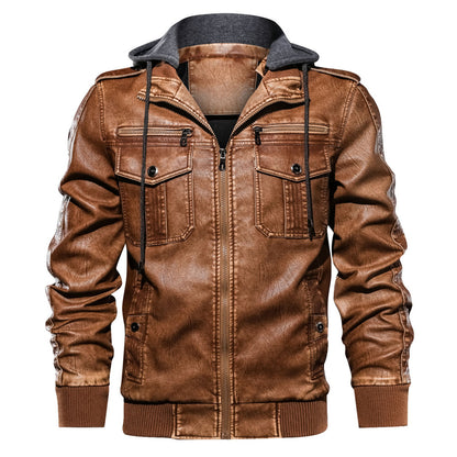 Men Hooded Leather Jacket