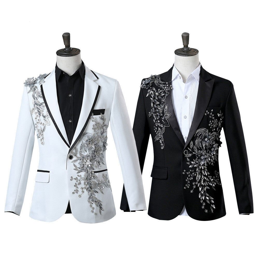 Crystal Flowers Stage Suit Jacket - Wedding Suit Jacket